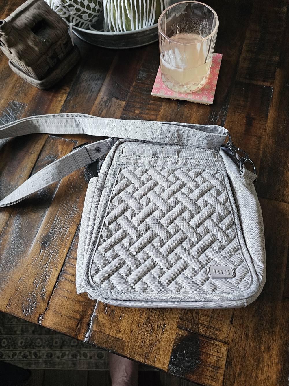 Lug Flapper Quilted Crossbody Bag in Light Gray